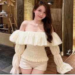 Áo Trễ Vai Nữ Tay Dài Nhún Bèo Kiểu Hàn Quốc, Áo Bo Chun Eo Dáng Croptop Thời Trang Nữ Kieupham.shop 3