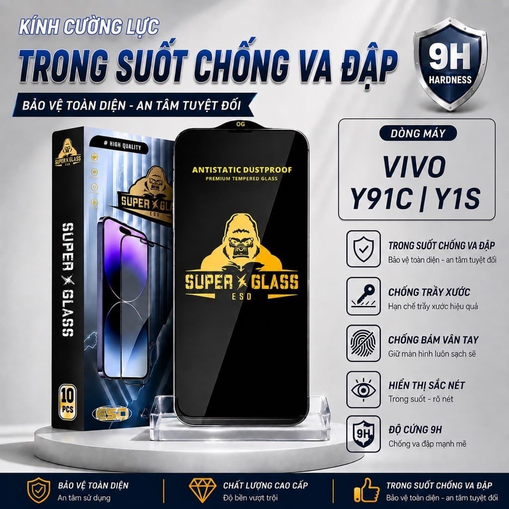 Kính cường lực Vivo Y91C, Y1S cao cấp thế hệ mới full màn miếng dán bảo vệ màn hình điện thoại