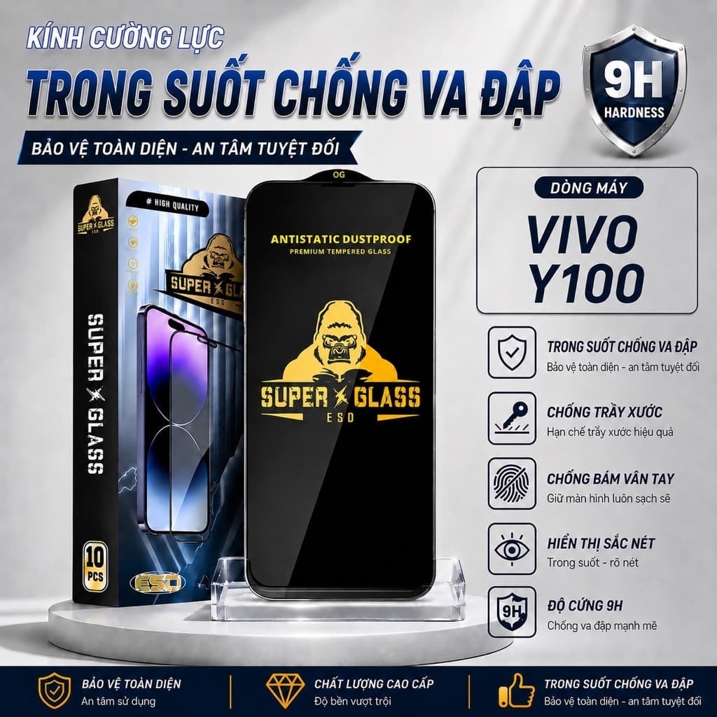 Kính cường lực Vivo Y100 cao cấp thế hệ mới full màn miếng dán bảo vệ màn hình điện thoại