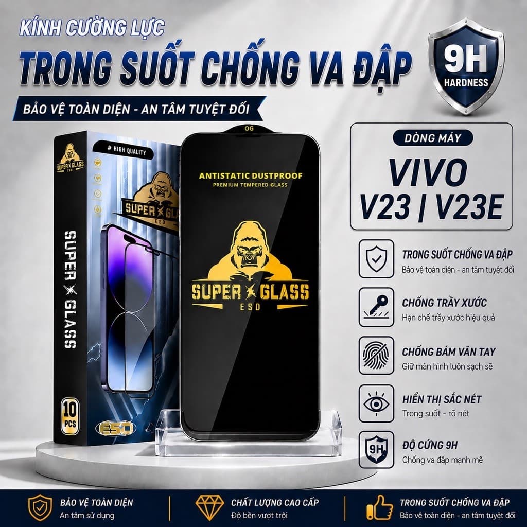 Kính cường lực Vivo V23, V23E trong suốt cao cấp full màn I Miếng dán bảo vệ màn hình điện thoại vv