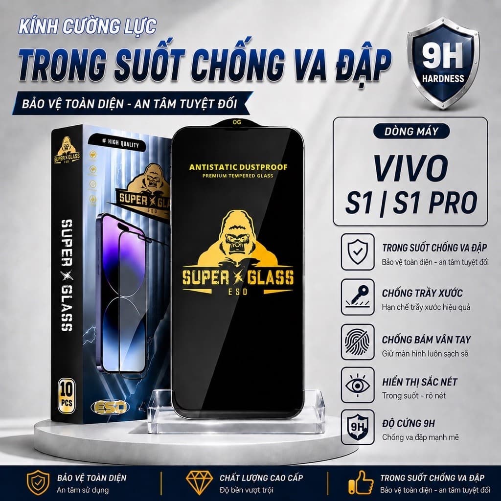 Kính cường lực Vivo S1, S1 Pro, 1920 full màn trong suốt miếng dán bảo vệ màn hình điện thoại vv