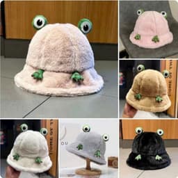 Mũ Ếch Lông Cừu Mềm Mại, Siêu Cute - Nón Bucket Lông Cho Nữ (Nhiều Màu) 6