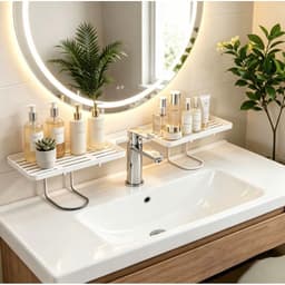 Kệ Bồn Rửa, Kệ Để Bàn Phòng Tắm Rỗng Không Khoan, Dụng Cụ Sắp Xếp Tiết Kiệm Không Gian ( Hàng Mới ) 1