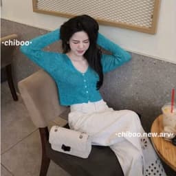 Áo Cardigan Len CROPTOP Dệt Kim Cổ V Nút Cài XANH CỔ VỊT – Form Ôm Tôn Dáng 5
