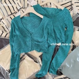Áo Cardigan Len CROPTOP Dệt Kim Cổ V Nút Cài XANH CỔ VỊT – Form Ôm Tôn Dáng 4