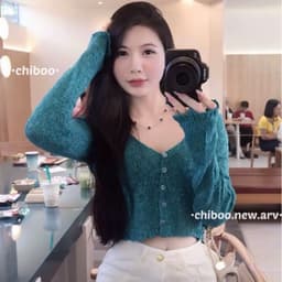 Áo Cardigan Len CROPTOP Dệt Kim Cổ V Nút Cài XANH CỔ VỊT – Form Ôm Tôn Dáng 7