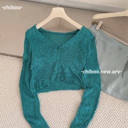 Áo Cardigan Len CROPTOP Dệt Kim Cổ V Nút Cài XANH CỔ VỊT – Form Ôm Tôn Dáng 3