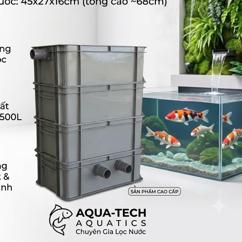 Bộ lọc Baki 45x27x16 (In out 34) TẶNG GIÀN MƯA, lý tưởng cho ao cá cảnh dưới 1500 lít.