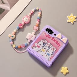 [CÓ SẴN] Nhiều màu - Ốp Z FLIP 8 - Z Flip4 - Z Flip3 - Flip5 5G tai thỏ dây mix charm dễ thương kèm thanh bảo vệ bản lề 6