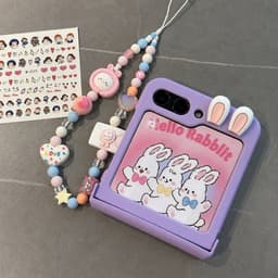 [CÓ SẴN] Nhiều màu - Ốp Z FLIP 8 - Z Flip4 - Z Flip3 - Flip5 5G tai thỏ dây mix charm dễ thương kèm thanh bảo vệ bản lề 8