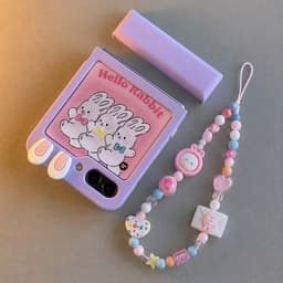 [CÓ SẴN] Nhiều màu - Ốp Z FLIP 8 - Z Flip4 - Z Flip3 - Flip5 5G tai thỏ dây mix charm dễ thương kèm thanh bảo vệ bản lề 7