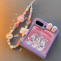 [CÓ SẴN] Nhiều màu - Ốp Z FLIP 8 - Z Flip4 - Z Flip3 - Flip5 5G tai thỏ dây mix charm dễ thương kèm thanh bảo vệ bản lề 5