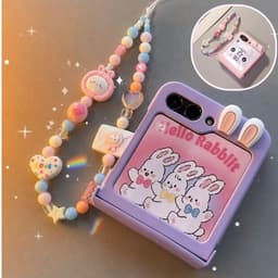 [CÓ SẴN] Nhiều màu - Ốp Z FLIP 8 - Z Flip4 - Z Flip3 - Flip5 5G tai thỏ dây mix charm dễ thương kèm thanh bảo vệ bản lề 2