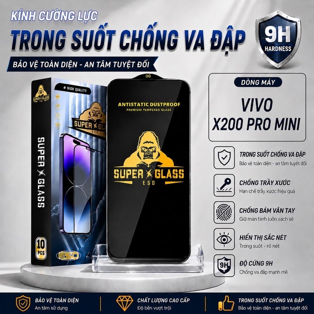 Kính cường lực VIVO X200 PRO MINI full màn trong suốt miếng dán bảo vệ điện thoại VV