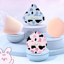 [JARY] Bông Mút Tán Kem Nền Jary Họa Tiết Bò Sữa Kèm Hộp Đựng, Thick Foundation Puff 2