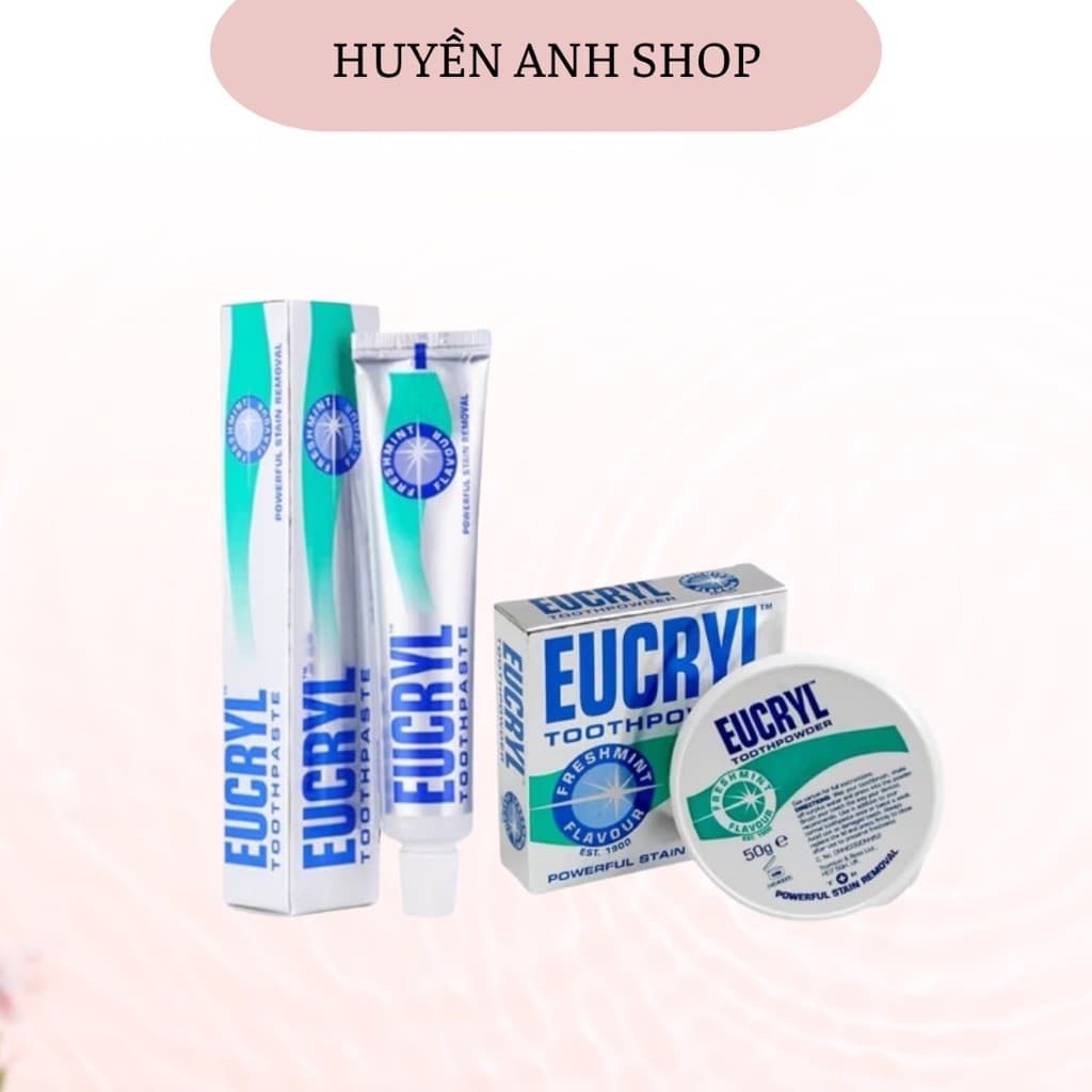 Combo Kem đánh răng Seasy Eucryl 62g + Bột tẩy trắng răng Eucryl 50g giúp trắng răng, sạch mảng bám