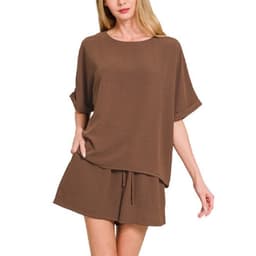 [ Hiền BigSize] Bộ Đủi Nữ BigSize Áo Phông Oversize Quần Short Thun Dây Rút - Bộ Đùi Nữ Chất Đũi Nhẹ Mát Mặc Nhà Đi Chơi 1