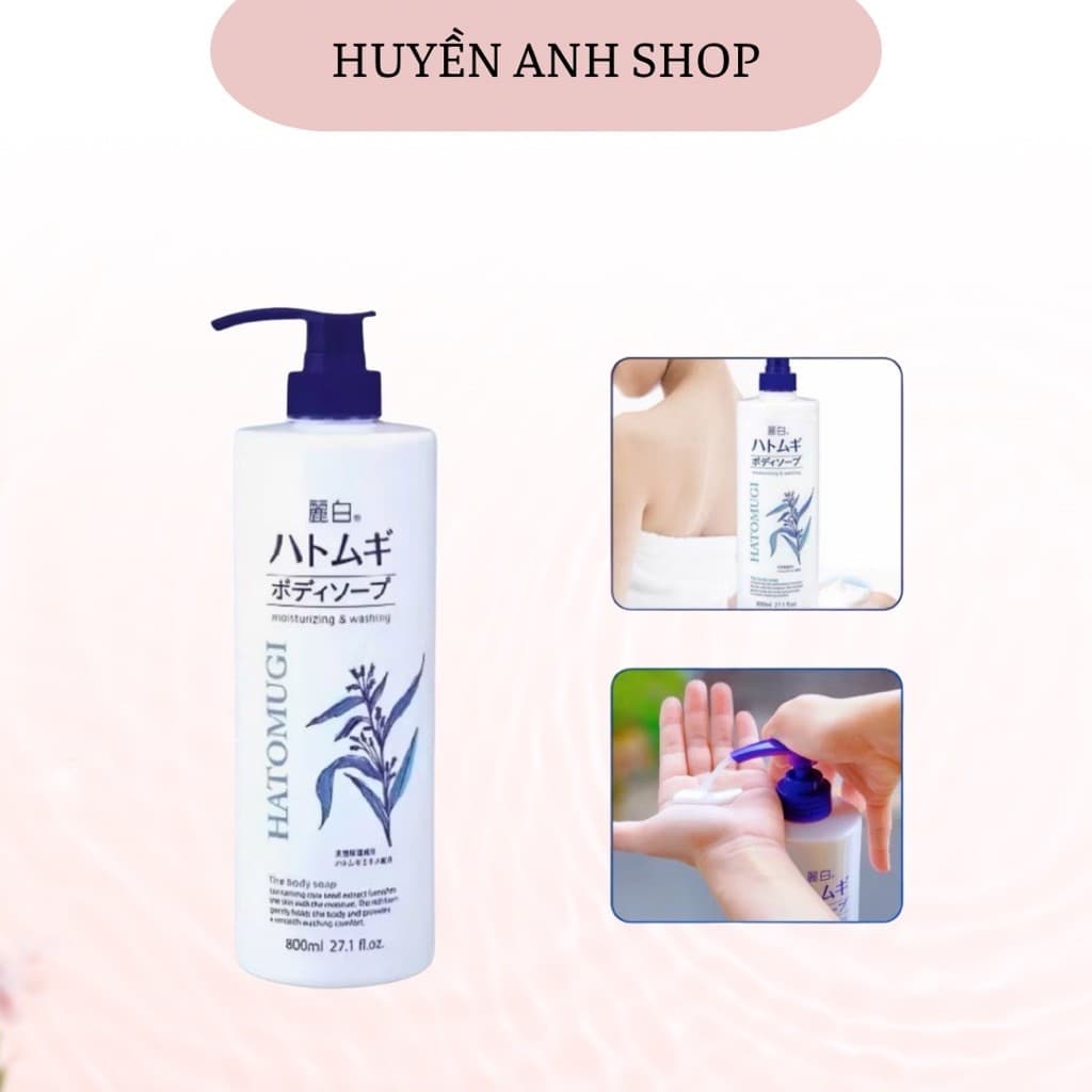 Sữa tắm sáng da dưỡng ẩm Reihaku Hatomugi Body Soap giảm mụn 800ml