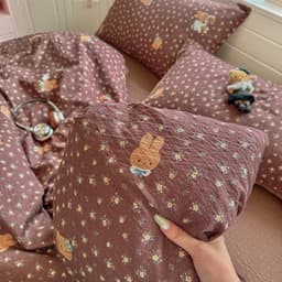 Bộ vỏ chăn ga gối Cotton Đũi gân hoạ tiết cute,bộ 4 món,vỏ chăn có khoá kéo để lồng ruột chăn 5