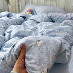 Bộ vỏ chăn ga gối Cotton Đũi gân hoạ tiết cute,bộ 4 món,vỏ chăn có khoá kéo để lồng ruột chăn 7