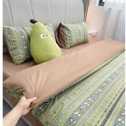 Bộ vỏ chăn ga gối Cotton Đũi gân hoạ tiết cute,bộ 4 món,vỏ chăn có khoá kéo để lồng ruột chăn 4