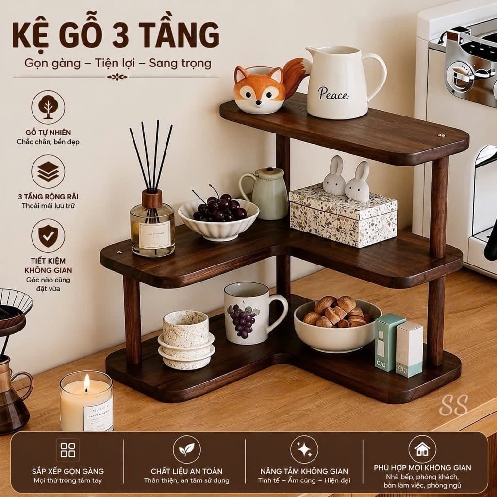 Kệ Gỗ 3 Tầng Để Đồ Đa Năng - Kệ Góc Để Mỹ Phẩm, Nước Hoa, Đồ Trang Điểm L Phù Hợp Mọi Góc Phòng(san)