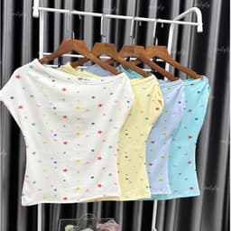 Áo lệch vai cotton ôm body in ngôi sao chất rib lụa co giãn, mềm mại MASSEC A100 7