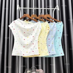 Áo lệch vai cotton ôm body in ngôi sao chất rib lụa co giãn, mềm mại MASSEC A100 8