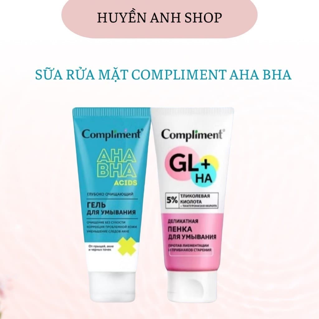 Sữa rửa mặt Compliment Glycolic Acid 5%, gel rửa mặt AHA BHA làm sạch sâu, tái tạo săn chắc cho da nhạy cảm 150ml