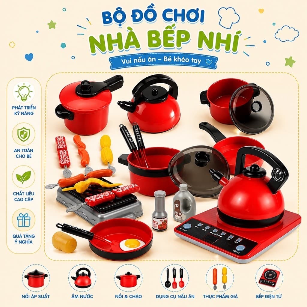 Bộ đồ chơi nấu ăn cho bé , đồ chơi nhập vai nấu ăn , bếp có pin hiệu ứng âm thanh mô phỏng chân thực