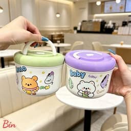 Hộp Cơm Inox Mini - Bình Ủ Cháo Cho Bé Có Tay Cầm An Toàn Tiện Lợi 1