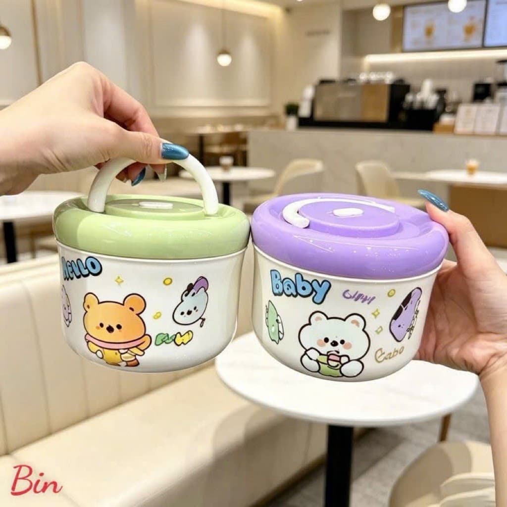 Hộp Cơm Inox Mini - Bình Ủ Cháo Cho Bé Có Tay Cầm An Toàn Tiện Lợi