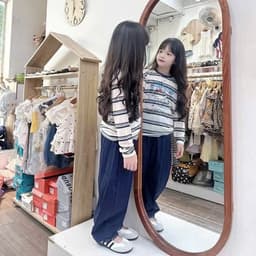 Quần áo thu đông bé gái, set bộ áo cotton giấy kẻ sọc kèm quần gió mềm dáng thụng thoải mái cho bé 15-37kg 5