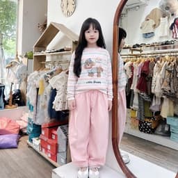 Quần áo thu đông bé gái, set bộ áo cotton giấy kẻ sọc kèm quần gió mềm dáng thụng thoải mái cho bé 15-37kg 2
