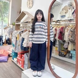 Quần áo thu đông bé gái, set bộ áo cotton giấy kẻ sọc kèm quần gió mềm dáng thụng thoải mái cho bé 15-37kg 3