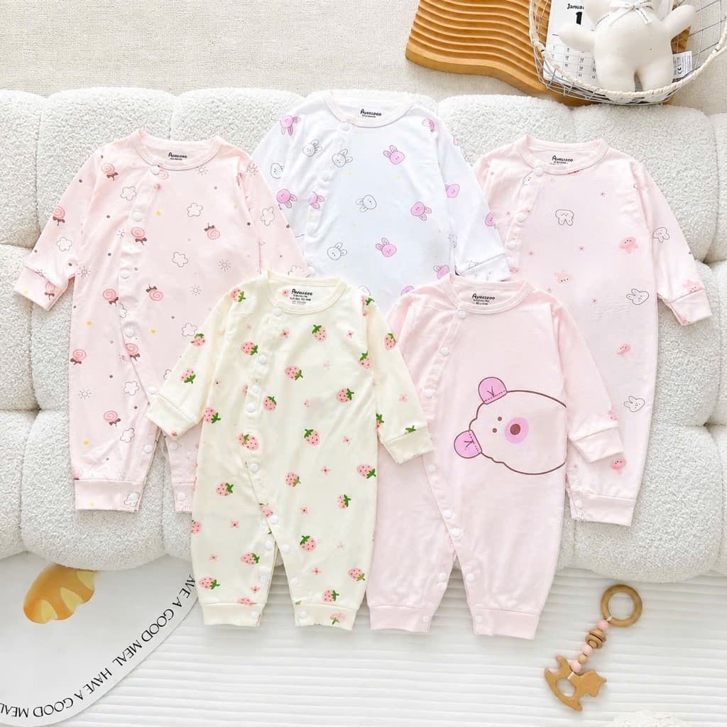 Combo 2-3 Bộ Body Dài Tay AVas Hoạ Tiết Bé Gái   Chất Petit Mềm Mát - Thoáng Khí - An Toàn Cho Làn Da Của Bé Size 0-9M