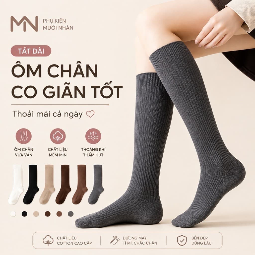 Tất đùi nữ giữ ấm, vớ đùi không bí không tuột, thon gọn bắp chân, phối váy phong cách Hàn dày mịn