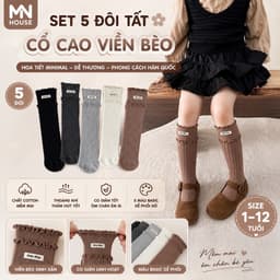 Set 5 Đôi Tất Cho Bé Gái Cổ Cao Viền Bèo Hoạ Tiết Min Min Dễ Thương Phong Cách Korea 1