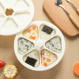 Bộ khuôn 6 ngăn nhỏ làm cơm nắm, sushi tiện lợi màu xanh hoặc trắng 8