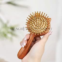 Lược đệm khí chuôi gỗ hình mèo dễ thương dùng massage da đầu và gỡ rối tóc | MỸ NGHỆ DƯỠNG SINH HT 4