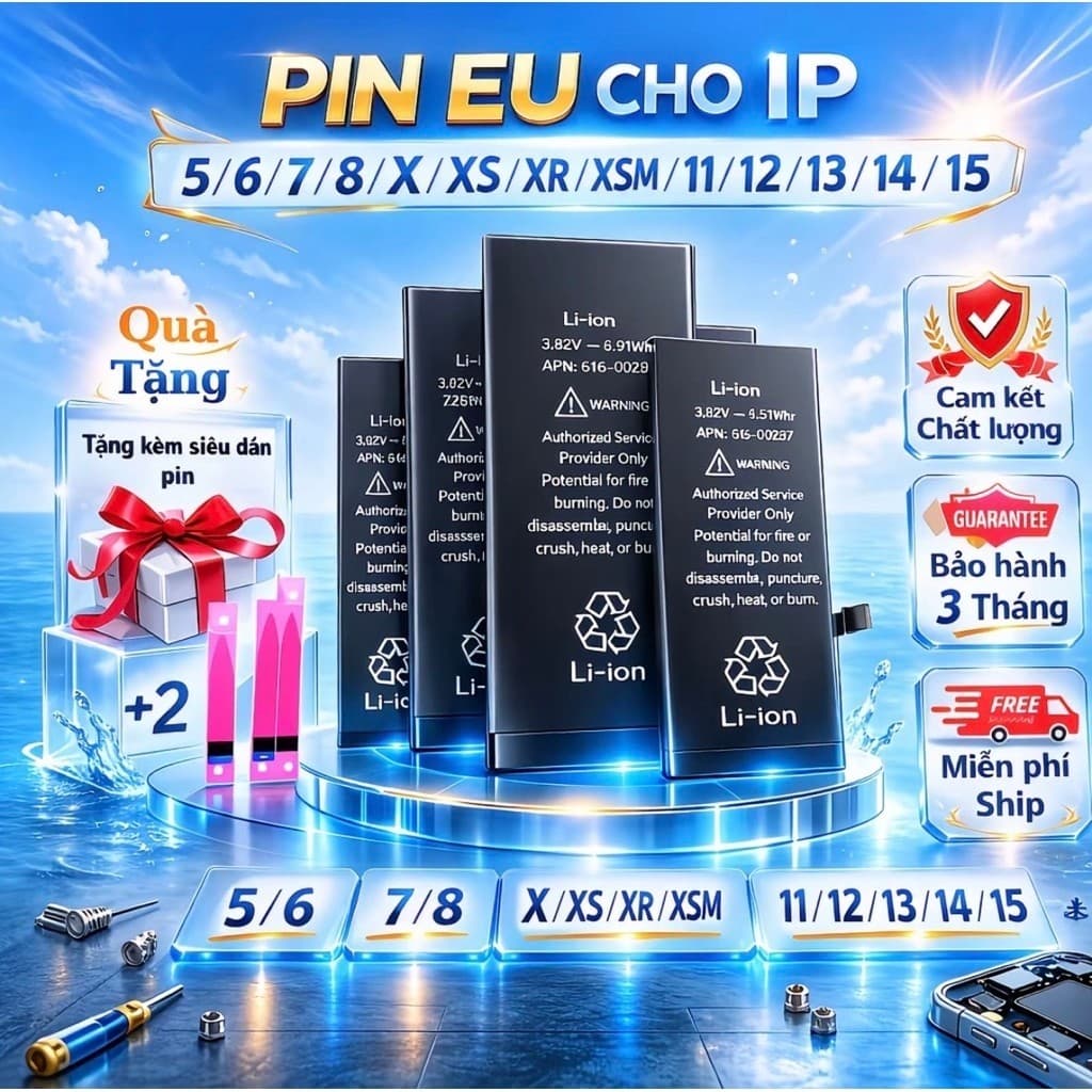 Pin EU Điện Thoại Dùng Cho ip 5s/se/6/7/8/X/Xs/Xr/Xsmax/11/12/13/14/15/plus/pro/promax Mới