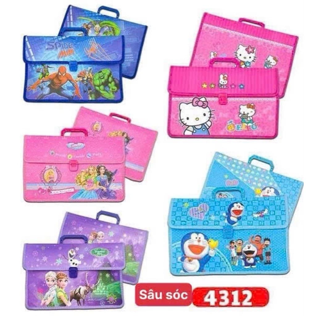 Cặp Hồ Sơ Đựng Tài Liệu Cho Bé Có Quai Xách Họa Tiết Hoạt Hình Nhiều Mẫu Đáng Yêu