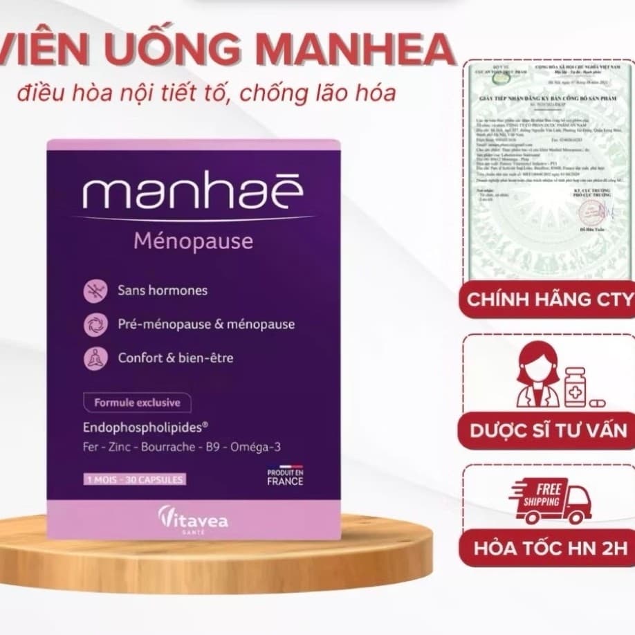 Manhaé Ménopause ( Hộp 90 viên ) Nội Tiết Tố Nữ  Cải Thiện Kinh Nguyệt, Làm Chậm Lão Hóa, Giúp Ngủ Sâu Và Ngon Giấc