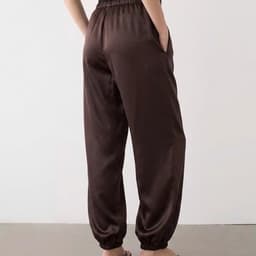 [ Hiền BigSize] (Hàng Lỗi Nhẹ) Quần Dài Baggy Lụa Satin Nữ Nâu Chocolate Cạp Thun Dây Rút,Ống Bo Gấu,Che bụng tốt 2