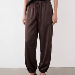 [ Hiền BigSize] (Hàng Lỗi Nhẹ) Quần Dài Baggy Lụa Satin Nữ Nâu Chocolate Cạp Thun Dây Rút,Ống Bo Gấu,Che bụng tốt 3