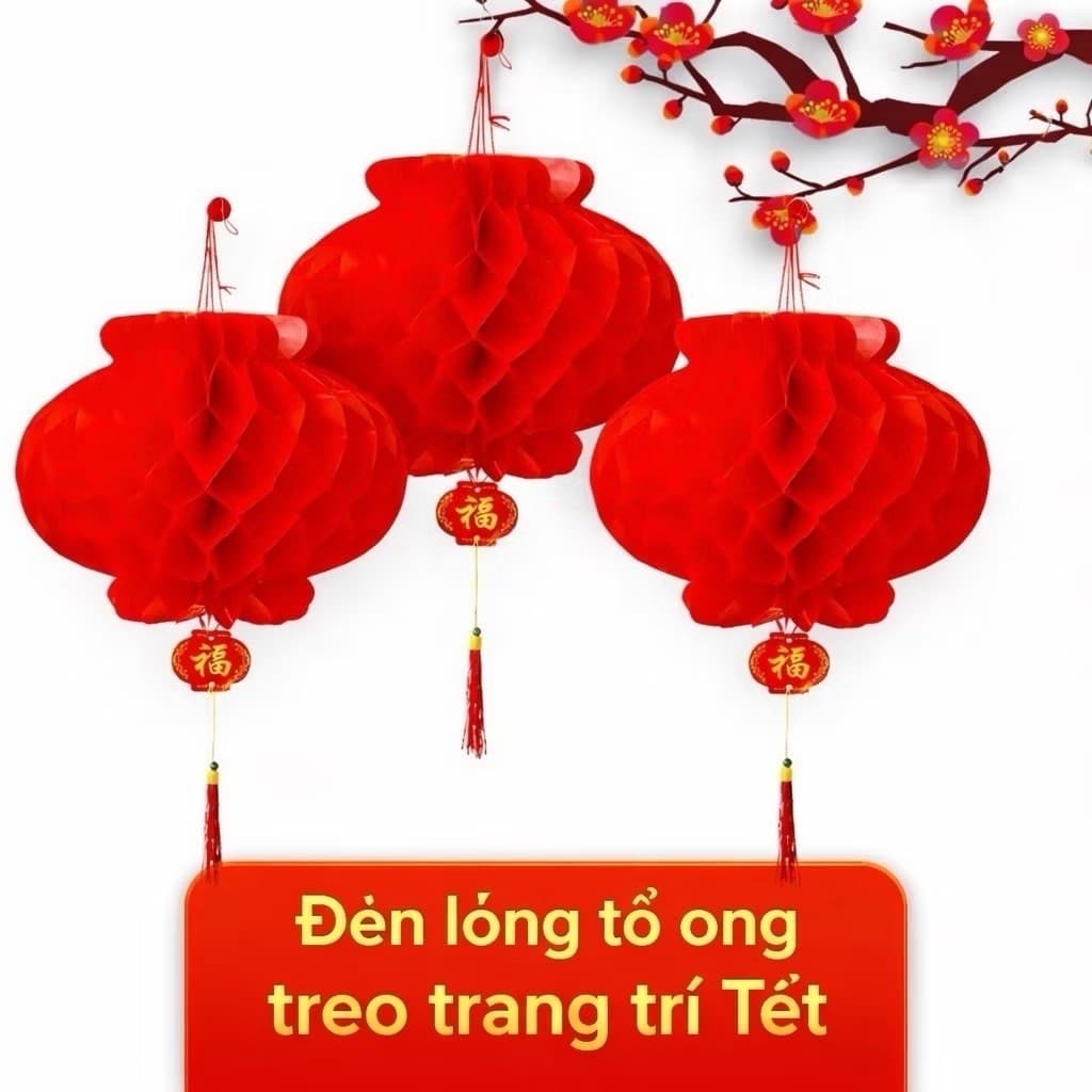 Combo 100 cái Đèn Lồng Nilong Trang Trí Tết , Cầu Tổ Ong Trang Trí Tết Kèm Đuôi