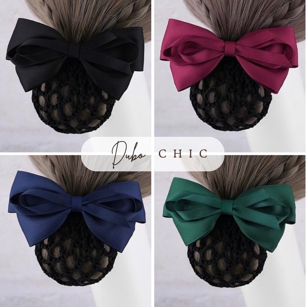 Kẹp tóc nữ lưới nơ Dubochic 10cm tiếp viên văn phòng tiện lợi