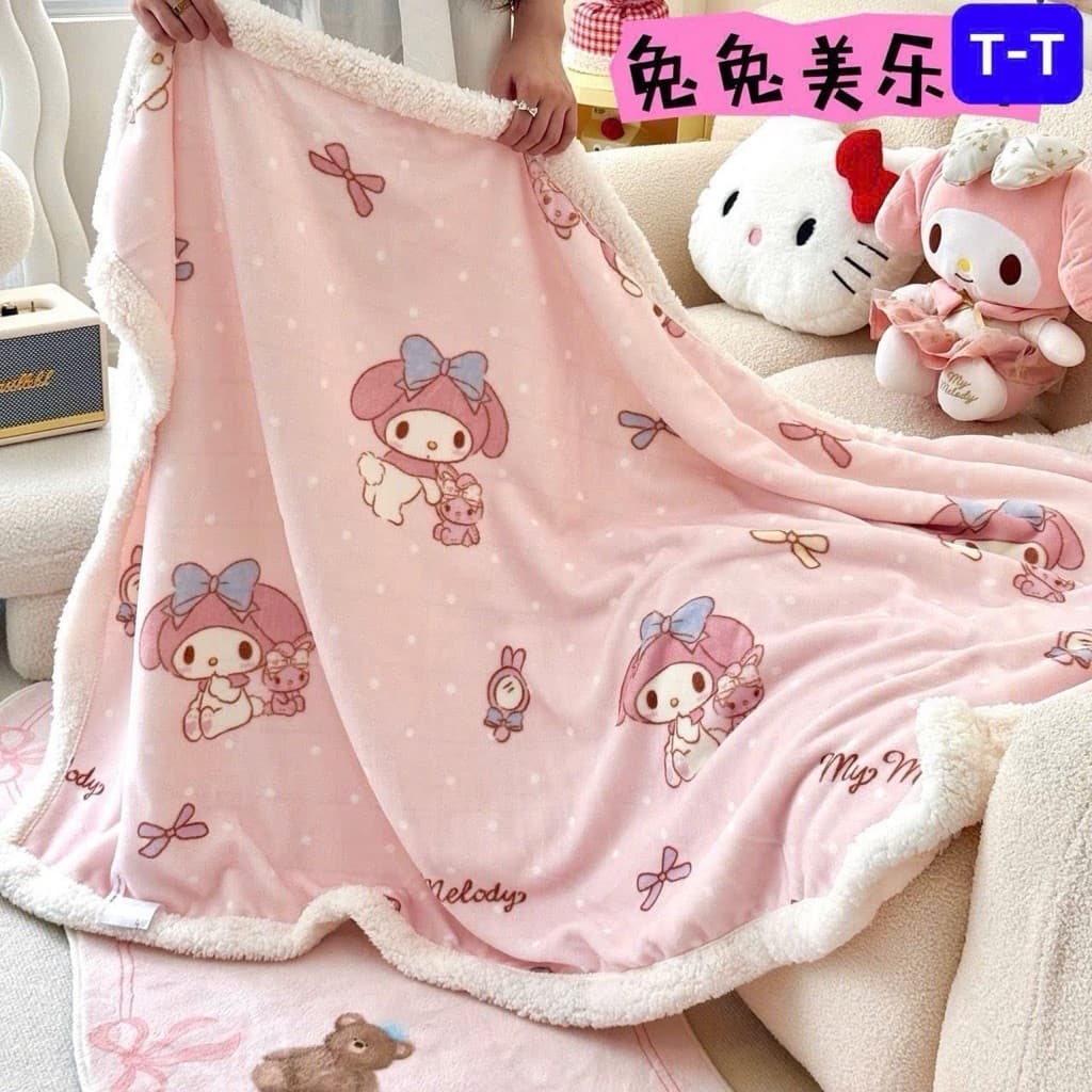 Chăn Lông Cừu Mềm Cho Bé Họa Tiết Hoạt Hình Gấu Thỏ – Chăn Đắp Mùa Thu Đông