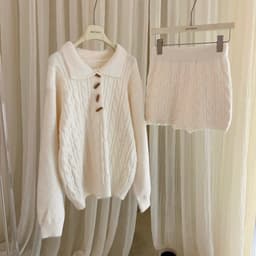 (Dmina) Set Polo Len Thừng Khuy Gỗ Kèm Quần Short Vừa Ấm Vừa Xinh Hàng QC - ảnh thật 6