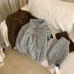 (Dmina) Set Polo Len Thừng Khuy Gỗ Kèm Quần Short Vừa Ấm Vừa Xinh Hàng QC - ảnh thật 4